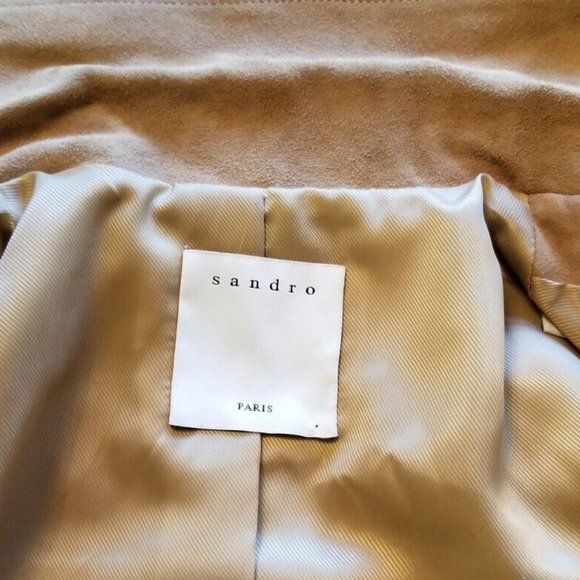 Sandro Paris Tan Patriote Studded Pockets Suede Leather Jacket Size 2 or Medium - Picture 11 of 11